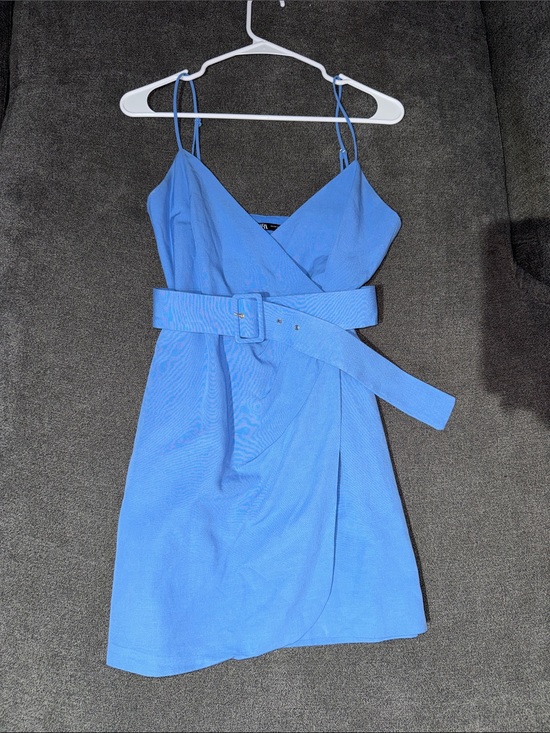 Zara Dresses & Skirts - ZARA Blue Wrap Mini Dress with Belt XS